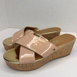Sam & Libby Nolan Cork Wedge Slide Sandals Sz 7.5 Color: Fawn New W/Tags